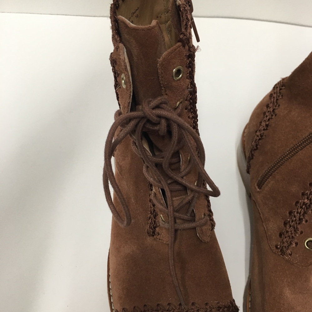 Jack Rogers Gemma Suede Leather Lace Up Boots 8.5 Toffee Brown Side Zip - Picture 5 of 14
